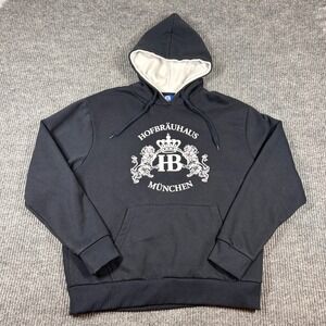 Hofbrauhaus Munchen Hoodie Men's Large Black Graphic Print Pullover